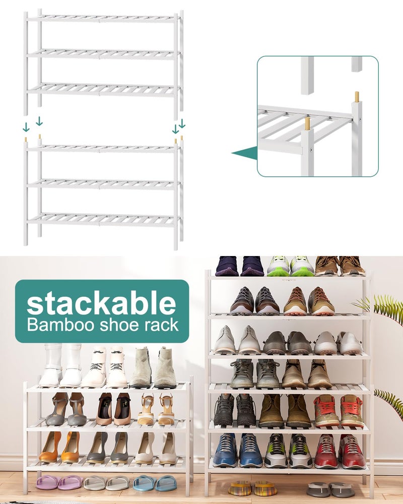 viewcare White Shoe Rack, 3-Tier Bamboo Wood Shoe Rack for Closet, Entryway & Hallway, and Stackable Shoe Shelf Storage Organizer for Indoor and Outdoor - Image 5