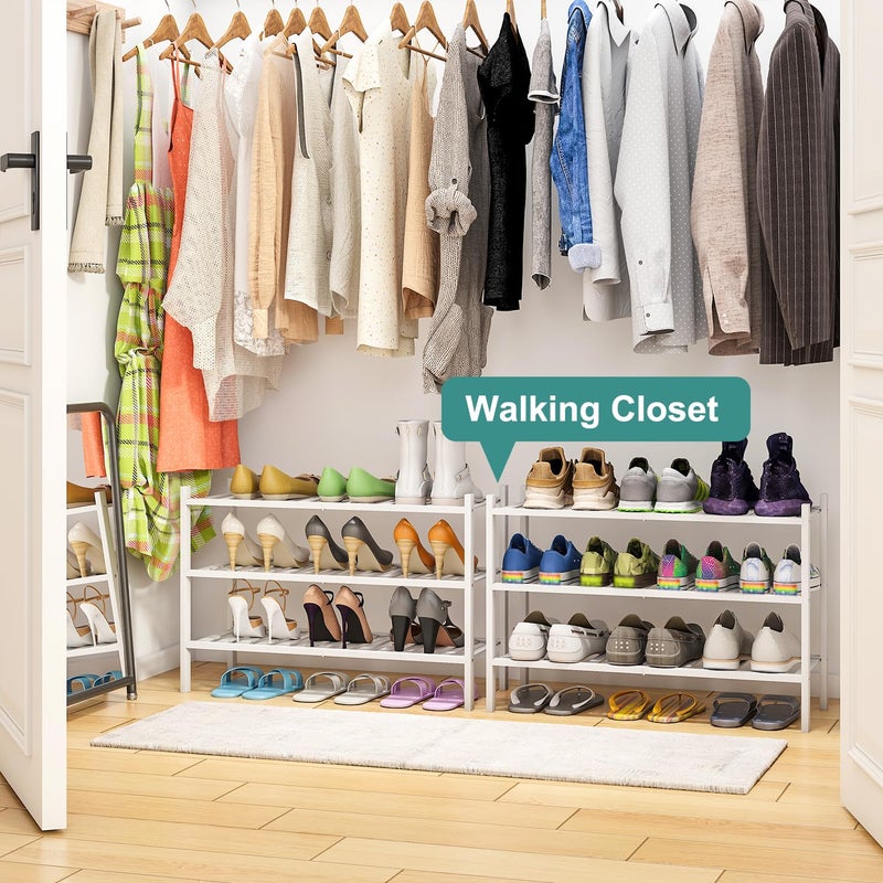 viewcare White Shoe Rack, 3-Tier Bamboo Wood Shoe Rack for Closet, Entryway & Hallway, and Stackable Shoe Shelf Storage Organizer for Indoor and Outdoor - Image 4