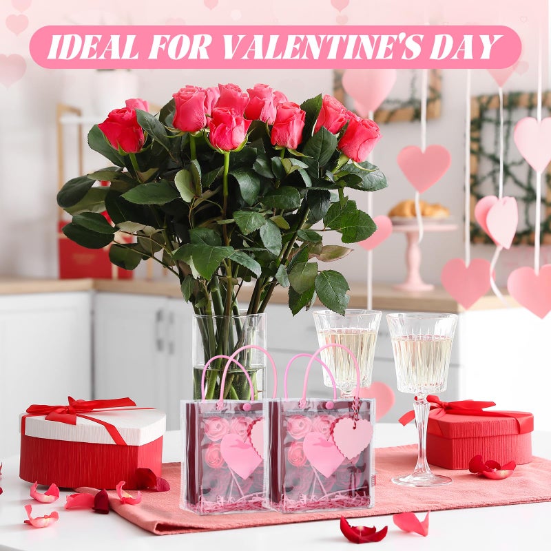 Bulyoou 24 Pcs Valentine's Day Clear Gift Bags Bulk with Handles 6" x 2.8" x 6.3" Small Valentines Transparent PVC Plastic Tote Goodie Heart Bags with Ribbons for Wedding Party Birthday(Red) - Image 5