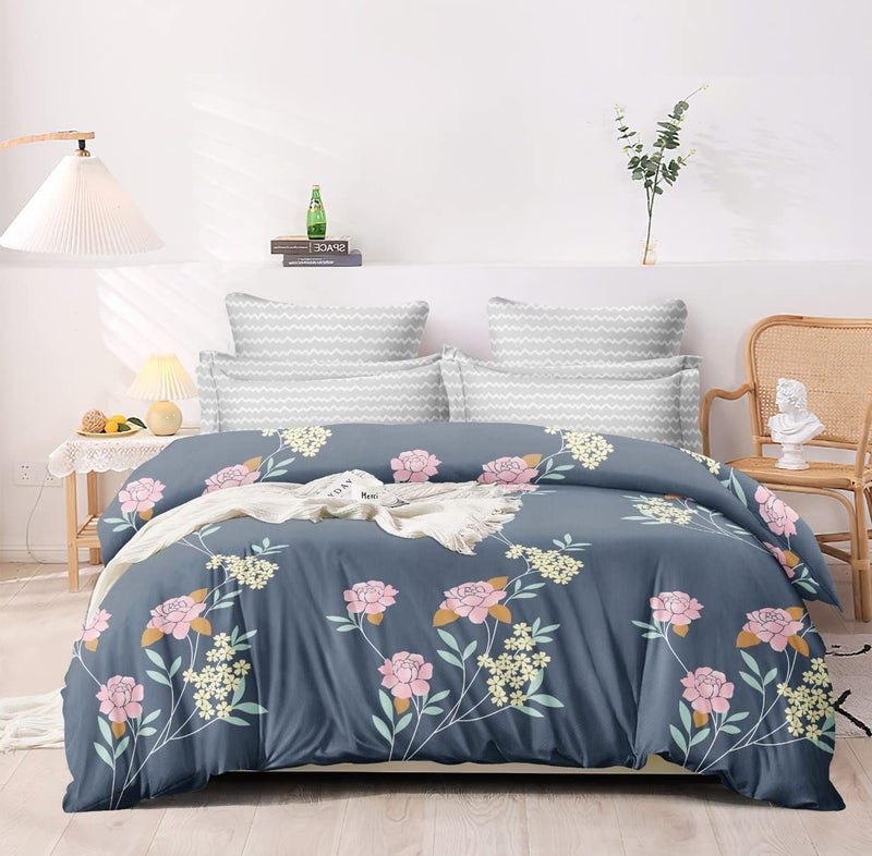 KAPRIDO Kaprido Soft Premium Cotton Blend Double Quilt Cover Blanket Cover Razai Duvet Cover for Double Size Duvets with Zip 90x 100 Grey Floral  - Image 1