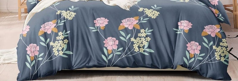 KAPRIDO Kaprido Soft Premium Cotton Blend Double Quilt Cover Blanket Cover Razai Duvet Cover for Double Size Duvets with Zip 90x 100 Grey Floral  - Image 2