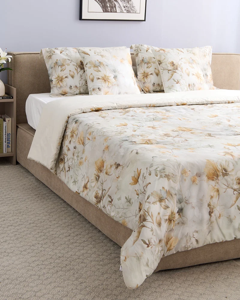 REDTAG Ivory 5-Piece Floral Print Cotton Comforter Set (260 x 240 cm)