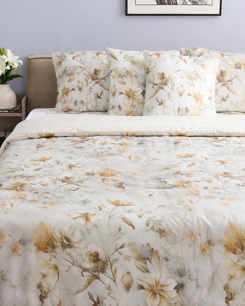REDTAG Ivory 5-Piece Floral Print Cotton Comforter Set (260 x 240 cm)