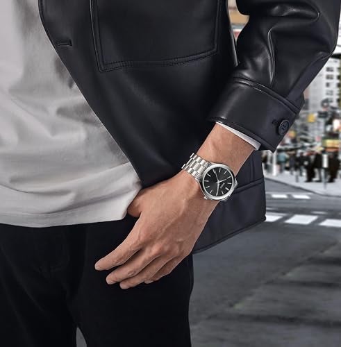 BUREI Mens Watches Fashion Business Stainless Steel Watches for Men Analog Quartz Waterproof Wristwatch,Gifts for Men(Black Silver) - Image 4