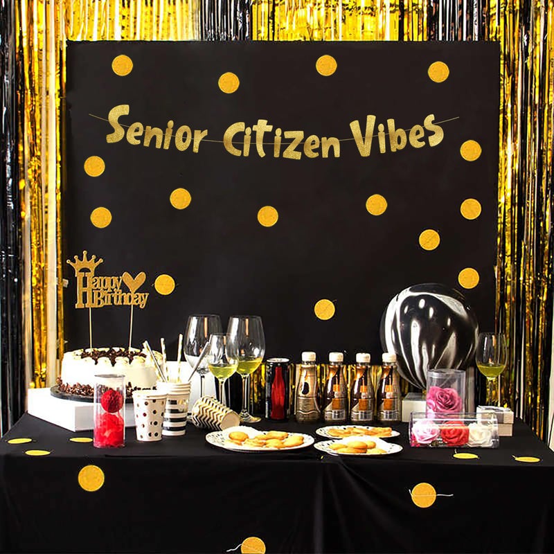 Sterling James Co. Senior Citizen Vibes Funny Birthday Gold Glitter Banner â€“ Happy Birthday Party Supplies, Ideas, and Gifts â€“ 21st, 30th. 40th, 50th, 60th, 70th, 80th Adult Birthday Decorations - Image 3