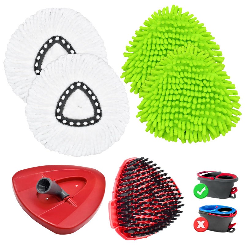 Hezane 4PCS Mop Heads Replacements for OCedar, 1PCS Scrub Brush and 1PCS Spin Mop Base Compatible with Ocedar EasyWring 1 Tank System, Dry and Wet for Cleaning All Hard-surfaced Floors - Image 1
