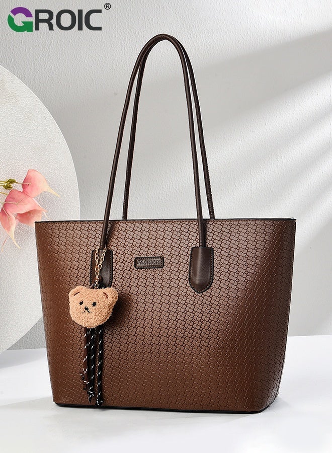 GROIC Fashion Tote Bags Shoulder Bag,Purses and Handbags for Women,Womens Totes Purse Shoulder Bags with Bear Pendant,Laptop Compartment Handbags for Business Office Work - Image 1