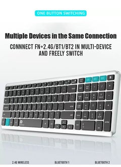 FD K602T Dual Mode Wireless 2.4G, Bluetooth Keyboard, Connect to 3 Devices, Rechargable Battery USB C Cable, Ultra Thin, Multimedia keys  - Image 2