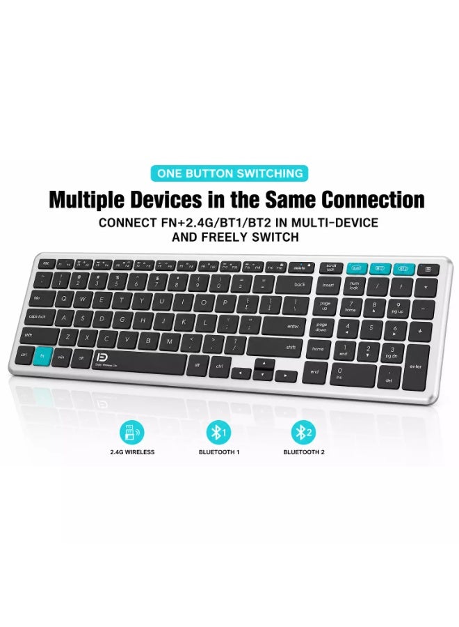 FD K602T Dual Mode Wireless 2.4G, Bluetooth Keyboard, Connect to 3 Devices, Rechargable Battery USB C Cable, Ultra Thin, Multimedia keys - Image 2