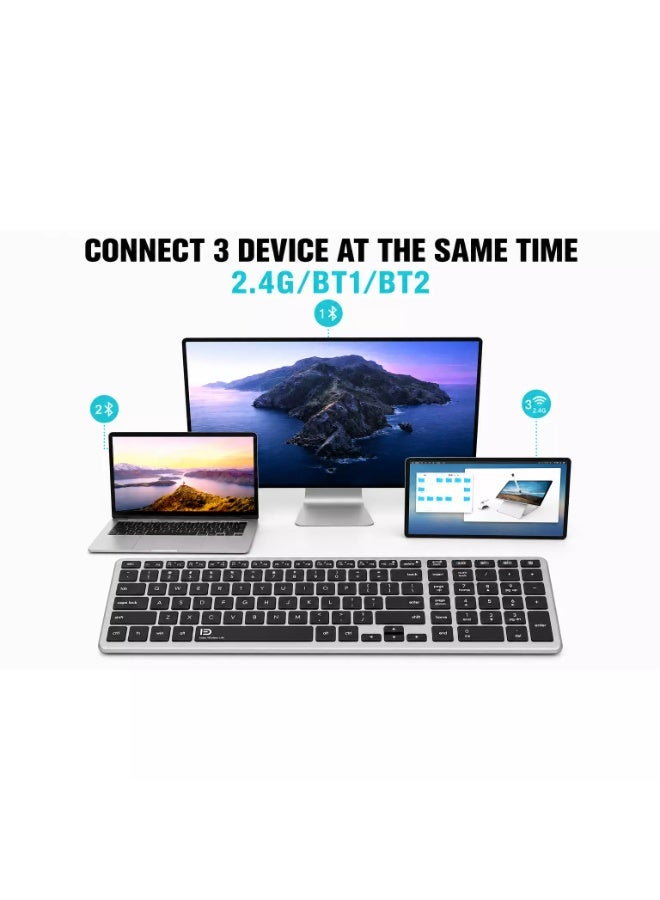 FD K602T Dual Mode Wireless 2.4G, Bluetooth Keyboard, Connect to 3 Devices, Rechargable Battery USB C Cable, Ultra Thin, Multimedia keys - Image 3