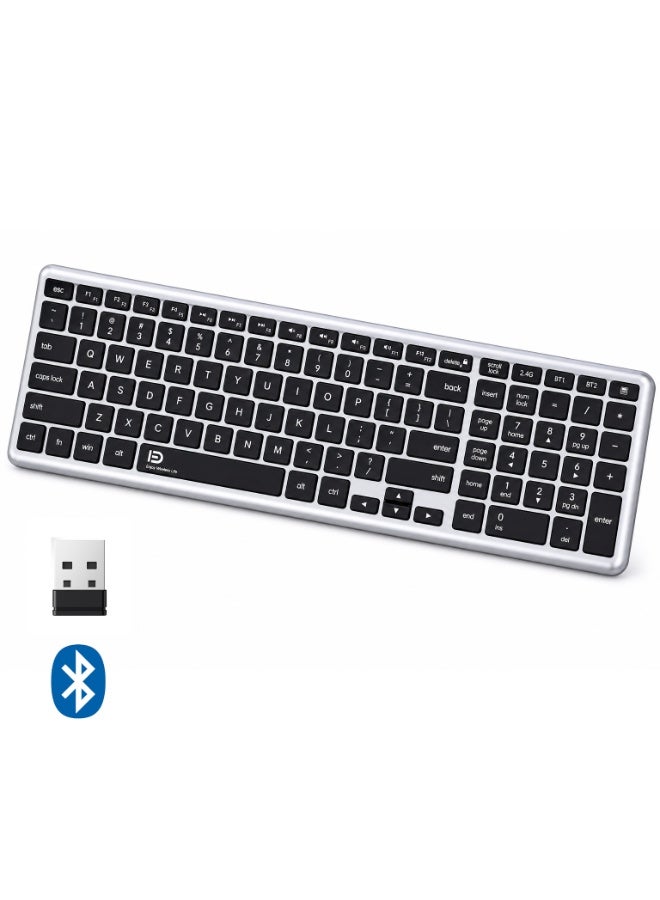 FD K602T Dual Mode Wireless 2.4G, Bluetooth Keyboard, Connect to 3 Devices, Rechargable Battery USB C Cable, Ultra Thin, Multimedia keys - Image 1