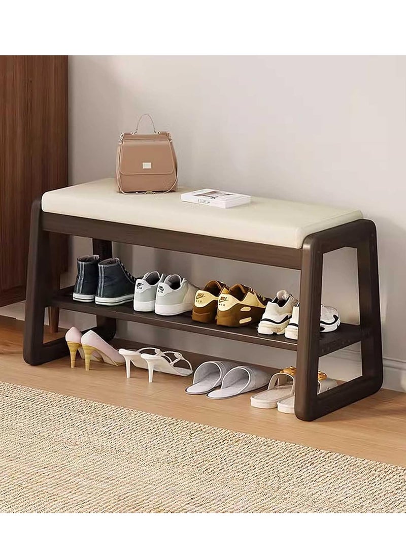 الخشب الصلب البراز 2 طبقة رف الأحذية ، مع لينة وسادة مدخل البراز خزانة الأحذية ، ومناسبة لدخول غرفة المعيشة وغرفة النوم والممر ( 80 * 36 * 42 سم ) - Image 1