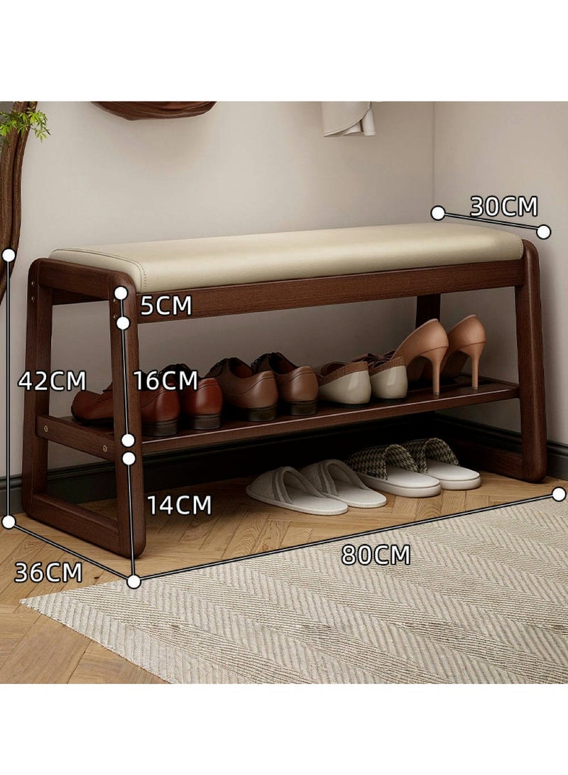 الخشب الصلب البراز 2 طبقة رف الأحذية ، مع لينة وسادة مدخل البراز خزانة الأحذية ، ومناسبة لدخول غرفة المعيشة وغرفة النوم والممر ( 80 * 36 * 42 سم ) - Image 2