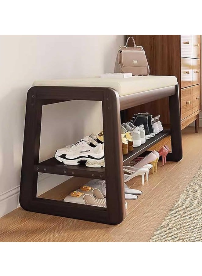الخشب الصلب البراز 2 طبقة رف الأحذية ، مع لينة وسادة مدخل البراز خزانة الأحذية ، ومناسبة لدخول غرفة المعيشة وغرفة النوم والممر ( 80 * 36 * 42 سم ) - Image 4