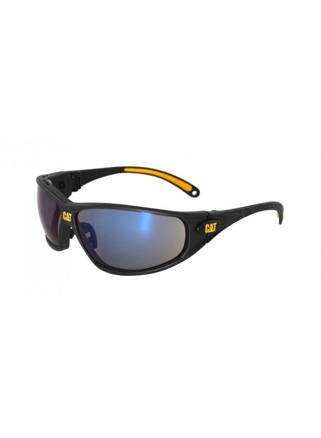 CATERPILLAR Caterpillar Tread Safety Glasses, Black and Yellow, Blue Mirror, Unisex