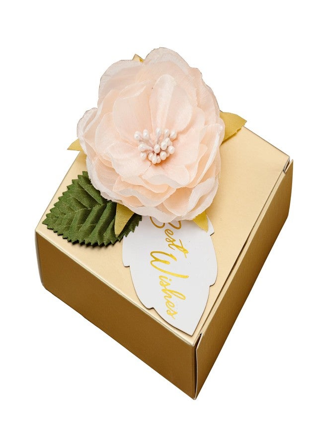 Rodvanvo 20pcs Elegant Luxury Champagne Gold Floral Candy Gift Box, Finished Box Pasted Fake FlowerParty Supplies Birthday Party Gift Box Bonbonniere. (Champagne Gold Small - Image 1