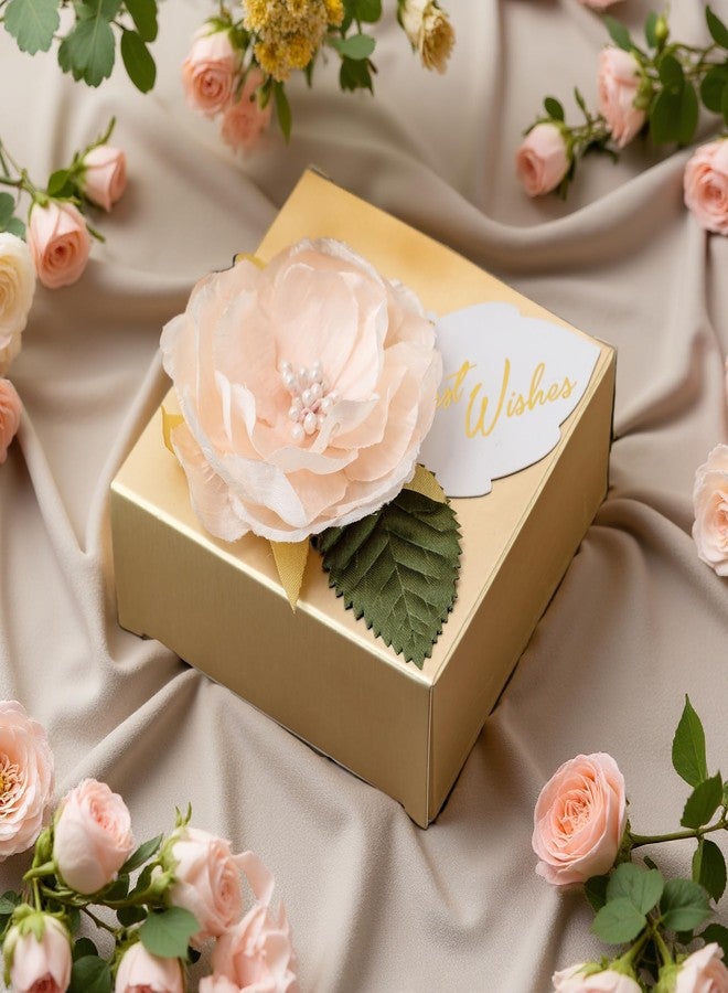 Rodvanvo 20pcs Elegant Luxury Champagne Gold Floral Candy Gift Box, Finished Box Pasted Fake FlowerParty Supplies Birthday Party Gift Box Bonbonniere. (Champagne Gold Small - Image 3