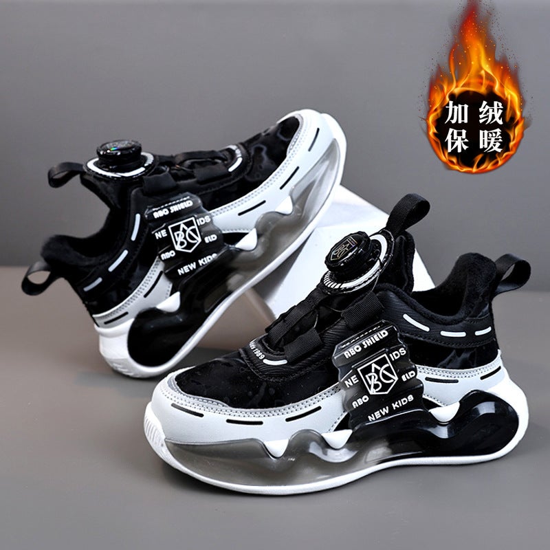 Boys Sneaker Cotton Shoes Large Children 2024 Children Boys Winter Rotating Torre Shoes Fleece-Lined Buckle New Two Cotton Shoes - Image 5