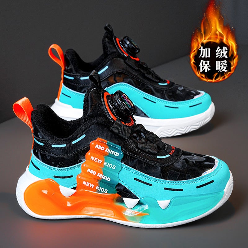 Boys Sneaker Cotton Shoes Large Children 2024 Children Boys Winter Rotating Torre Shoes Fleece-Lined Buckle New Two Cotton Shoes - Image 1