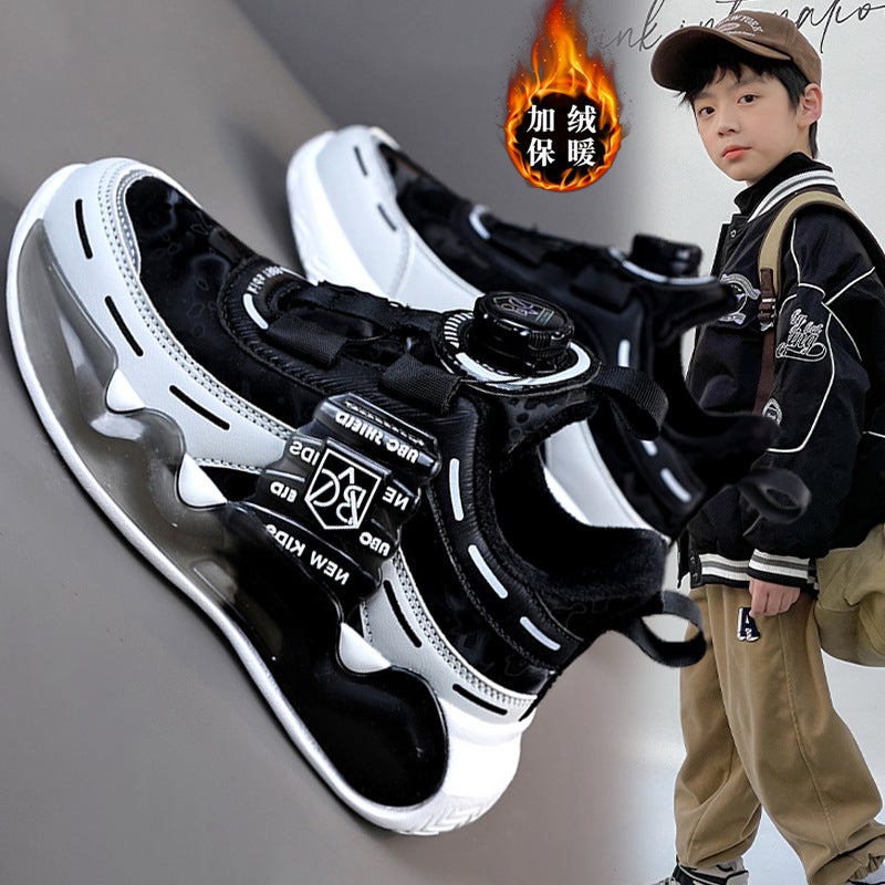 Boys Sneaker Cotton Shoes Large Children 2024 Children Boys Winter Rotating Torre Shoes Fleece-Lined Buckle New Two Cotton Shoes - Image 3