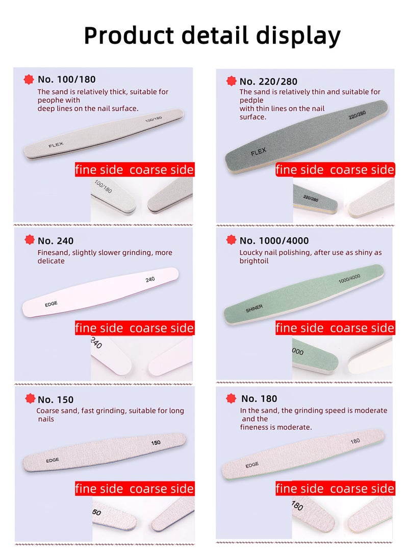 Loucky Nail File Set, 6 Pcs Professional Double Sided Emery Board(150/180/240 Grit), Sanding Nails Filer Buffing, Nails Polish Smooth Polishing Set,  Nail Styling Tools for Acrylic/Gel/Natural Nails - Image 3
