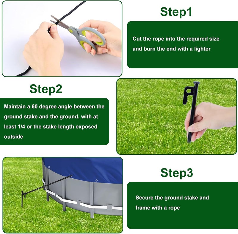 Feoang 8pack Pool Cover Anchor Kit for Above Ground Pools Heavy Steel Ground Stakes & Wind Ropes Metal Stakes for Pool Cover Ground Anchor Tie Down Kits for Winter Pool Cover Tarp Camping Canopy - Image 4