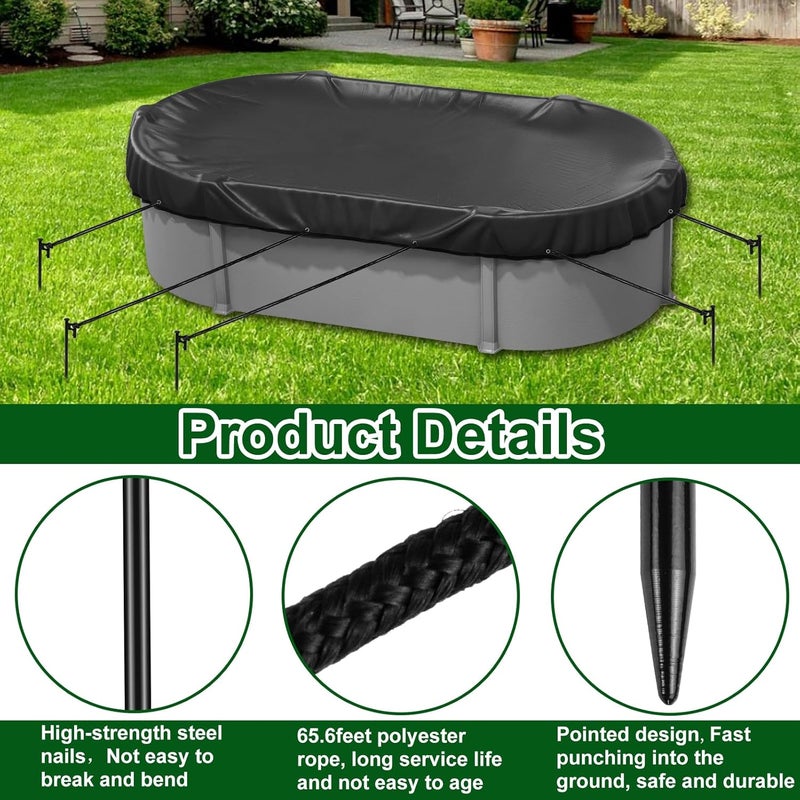 Feoang 8pack Pool Cover Anchor Kit for Above Ground Pools Heavy Steel Ground Stakes & Wind Ropes Metal Stakes for Pool Cover Ground Anchor Tie Down Kits for Winter Pool Cover Tarp Camping Canopy - Image 3