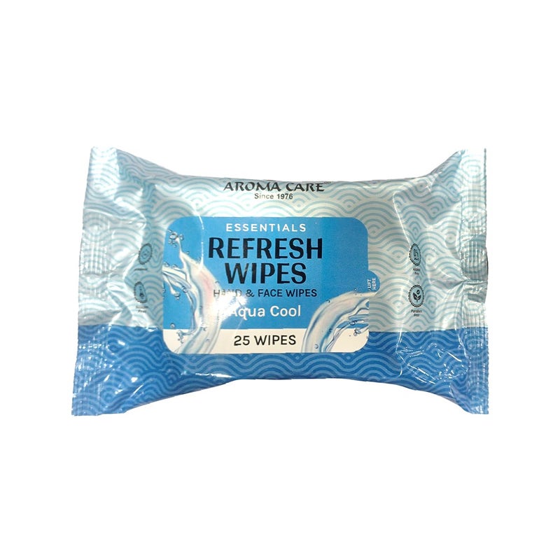 Aroma Care Essentials Aqua Cool Refresh Wipes 25 wipes Pack of 2 Instant Cooling Wet Wipes for Face Body Soft AlcoholFree SkinFriendly Cleansing Wipes for Men Women LongLasting Freshness