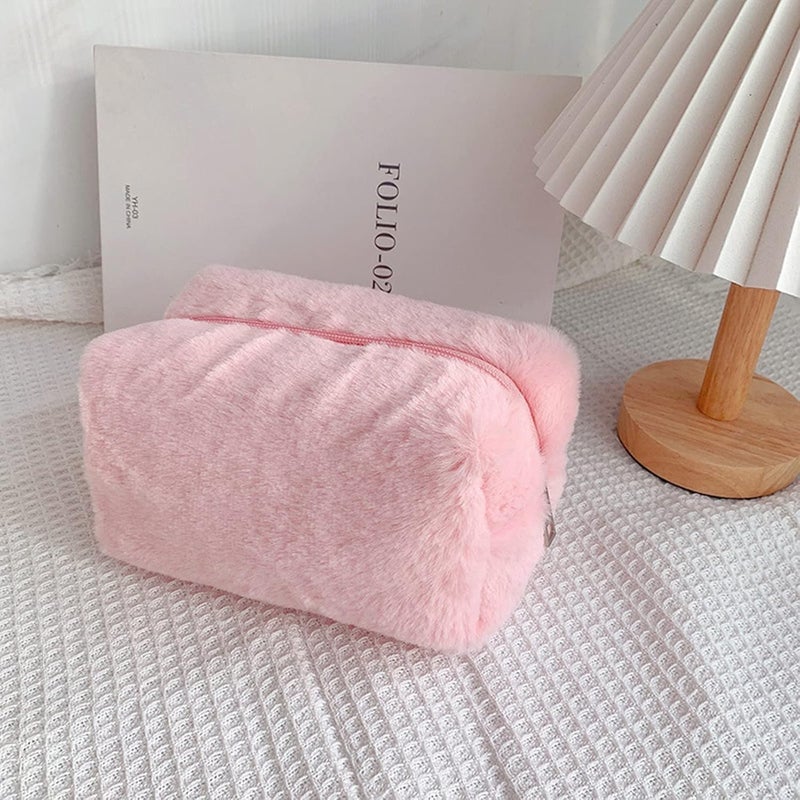HEEPDD Plush Makeup Bag, Soft Portable Cosmetic Organizer for Makeup Accessories with Dust Proof Water Proof Protection for Girls Women (Pink) - Image 5