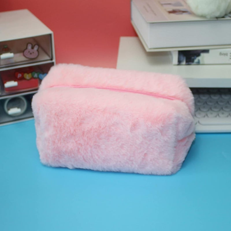 HEEPDD Plush Makeup Bag, Soft Portable Cosmetic Organizer for Makeup Accessories with Dust Proof Water Proof Protection for Girls Women (Pink) - Image 3