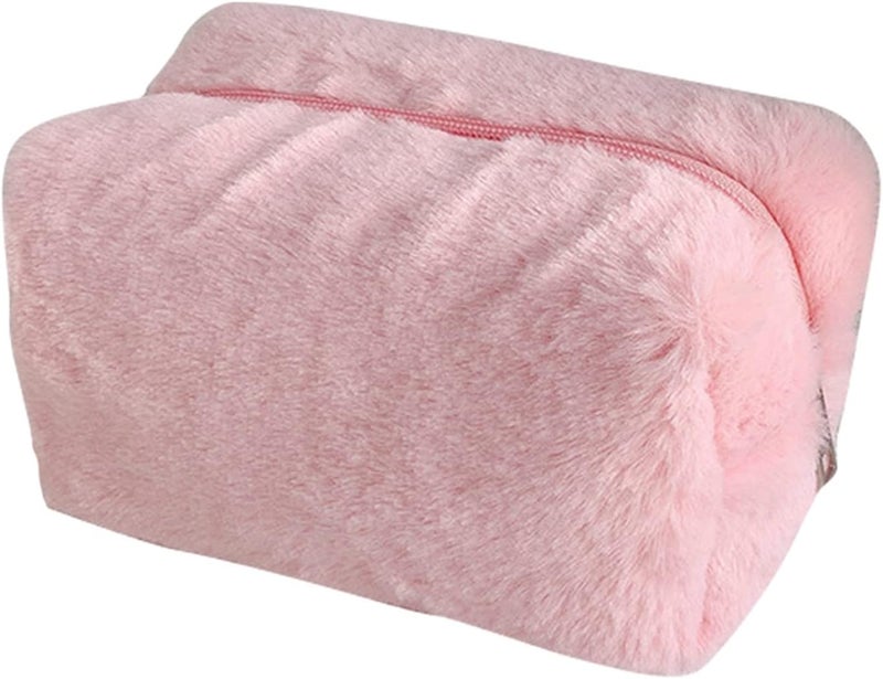 HEEPDD Plush Makeup Bag, Soft Portable Cosmetic Organizer for Makeup Accessories with Dust Proof Water Proof Protection for Girls Women (Pink) - Image 1
