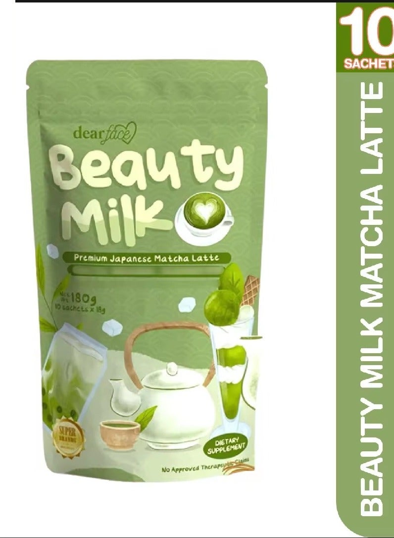 dear face BEAUTY MILK PREMIUM JAPANESE MATCHA LATTE 10 SACHETS - Image 1