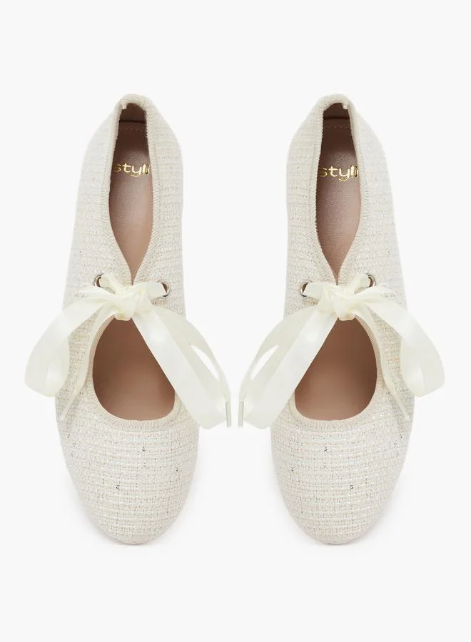 Styli  Beige Low Heel Ballet Flats with Ribbon Detail for Women | Best Price UAE