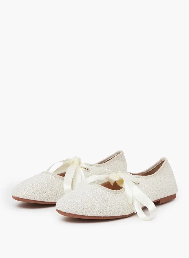 Styli Beige Low Heel Ballet Flats with Ribbon Detail