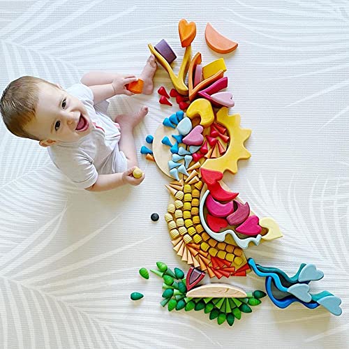 Candywood Large Set Rainbow Color Style Wooden Loose Parts Sensory Play Toys, 7 Shapes, 27 Colors, Rainbow Stacker Nesting Toys (162 PCS) - Image 3