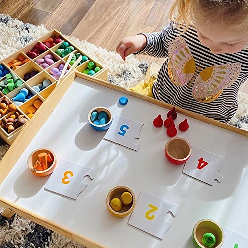 Candywood Large Set Rainbow Color Style Wooden Loose Parts Sensory Play Toys, 7 Shapes, 27 Colors, Rainbow Stacker Nesting Toys (162 PCS) - Image 5