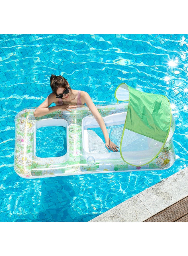 Yongle Upgraded Detachable Sunshade Inflatable Daisy Mesh Float Raft Inflatable Water Lounger Floating Bed