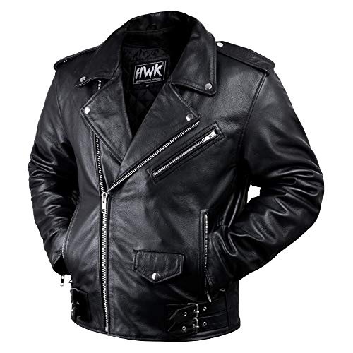 HWK Brando Leather Motorcycle Jacket for Men, Genuine Black Leather Jacket with Removable CE Armor & Micro Polyester Thermal Lining for Weather & Water Resistant Enduro Motorbike Riding - Medium - Image 1