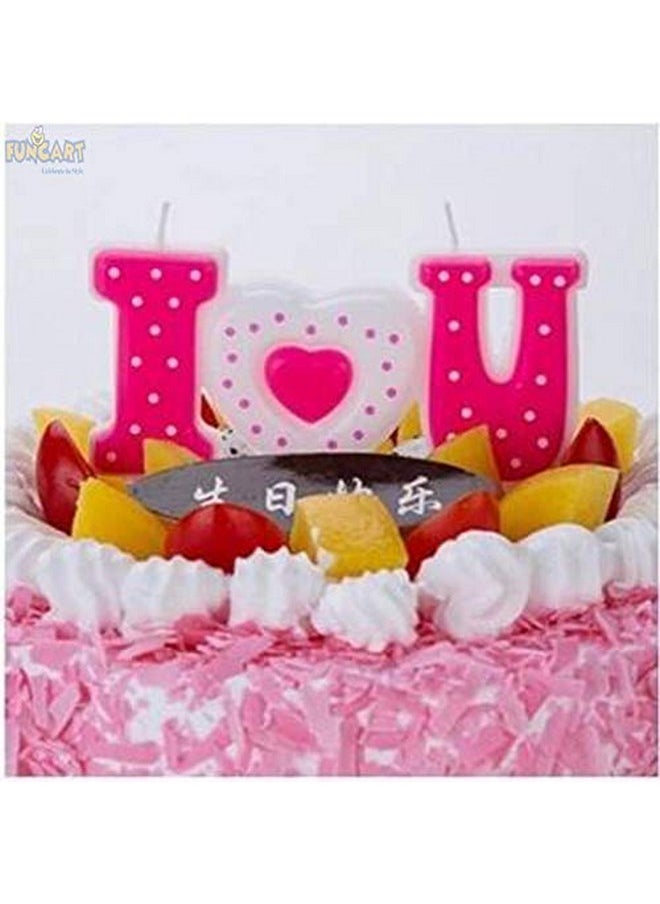 Funcart Funcart Pink Color White Dotted I Love You Cake Topper Candle for Anniversary/Valentine Day/Wedding//Engagement  - Image 1