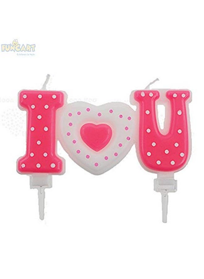 Funcart Funcart Pink Color White Dotted I Love You Cake Topper Candle for Anniversary/Valentine Day/Wedding//Engagement  - Image 2