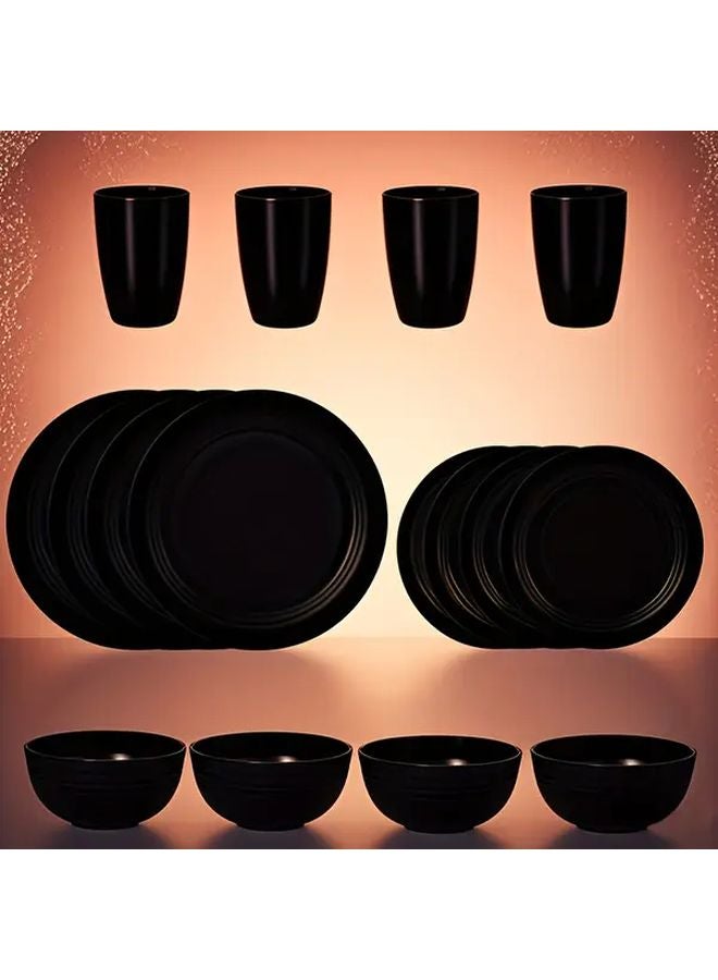 16 Piece Black Plastic Dinnerware Set 8 Plates 4 Bowls 4 Cups Microwave Dishwasher Safe - Image 2