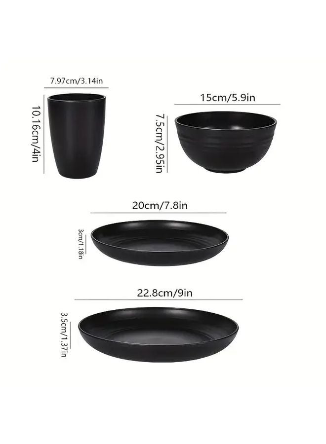 16 Piece Black Plastic Dinnerware Set 8 Plates 4 Bowls 4 Cups Microwave Dishwasher Safe - Image 4