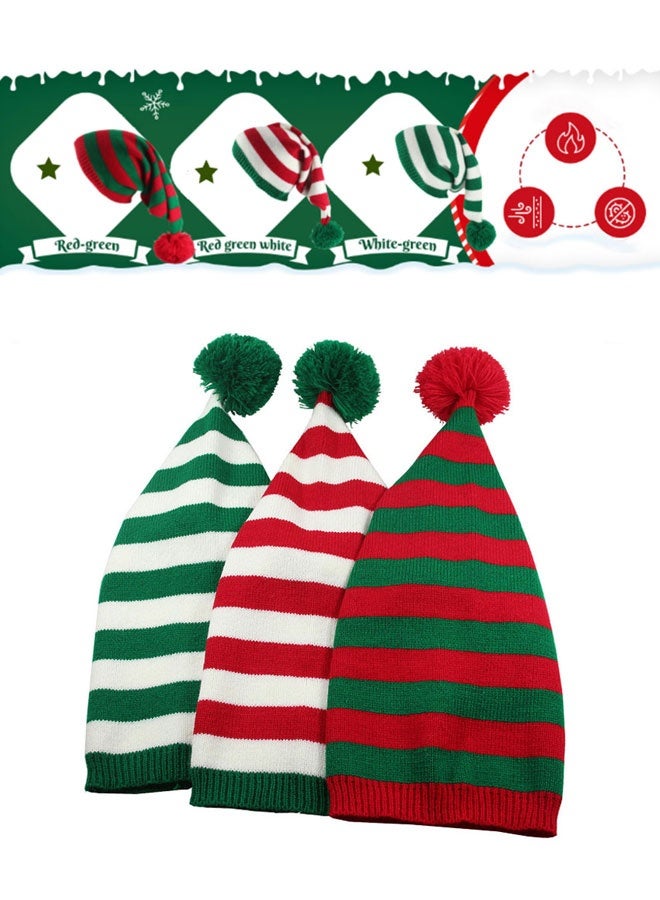 وهاواي 3 Pcs Knitted Hat with Pom Pom Elf Hat ，Holiday hat，Crochet Beanie Party Caps for Adults Women Men - Image 3