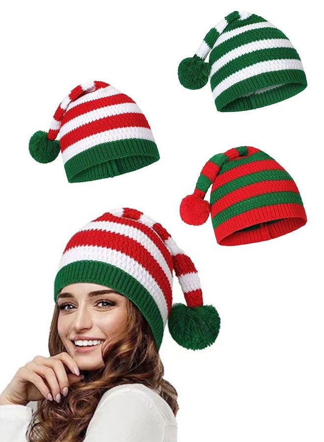 وهاواي 3 Pcs Knitted Hat with Pom Pom Elf Hat ，Holiday hat，Crochet Beanie Party Caps for Adults Women Men - Image 1
