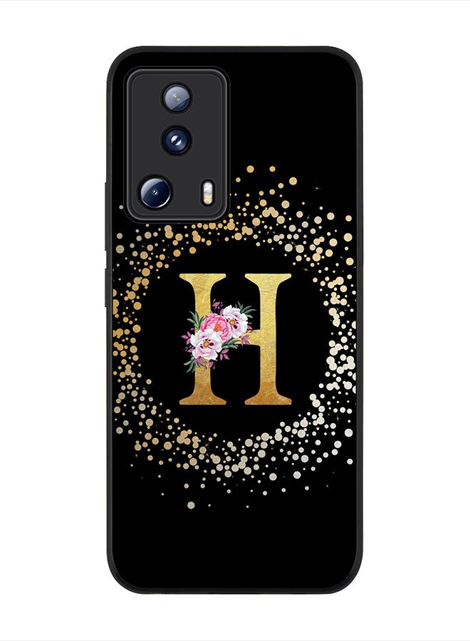Stylizedd Cover for Xiaomi 13 Lite 5G / Xiaomi Civi 2 5G Case,Rugged Black Slim fit Cases - Custom Monogram Initial Letter Floral Pattern Alphabet -H(Black) - Image 1