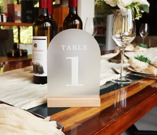 ORGANTEAM Wedding Table Numbers 1-20, Acrylic Arch Signs with Natural Wood Stands Holders, Rustic Table Decor for Reception & Parties (Frosted White) - Image 4