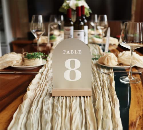 ORGANTEAM Wedding Table Numbers 1-20, Acrylic Arch Signs with Natural Wood Stands Holders, Rustic Table Decor for Reception & Parties (Frosted White) - Image 5