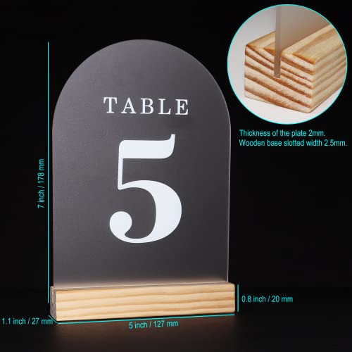 ORGANTEAM Wedding Table Numbers 1-20, Acrylic Arch Signs with Natural Wood Stands Holders, Rustic Table Decor for Reception & Parties (Frosted White) - Image 3