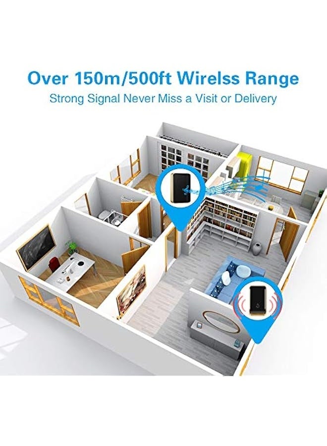 Topleo 『No Battery Required』 Wireless Doorbell,Waterproof Door Chime Kit with 1 Press Self-Powered Transmitter & 1 Plug-in Receiver,51 Chimes,4 Volume Levels,No Battery Required,Black - Image 3