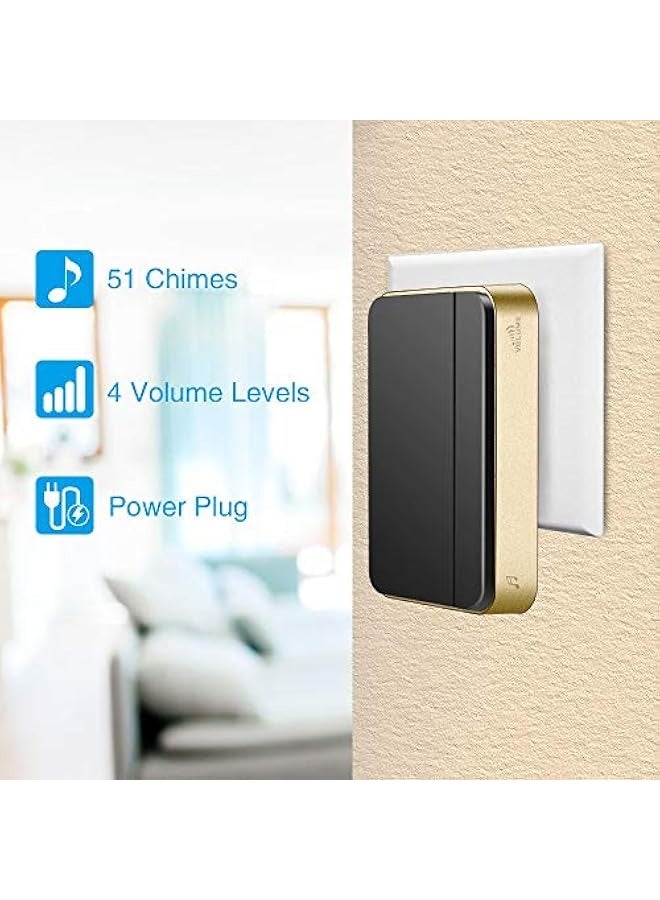 Topleo 『No Battery Required』 Wireless Doorbell,Waterproof Door Chime Kit with 1 Press Self-Powered Transmitter & 1 Plug-in Receiver,51 Chimes,4 Volume Levels,No Battery Required,Black - Image 4
